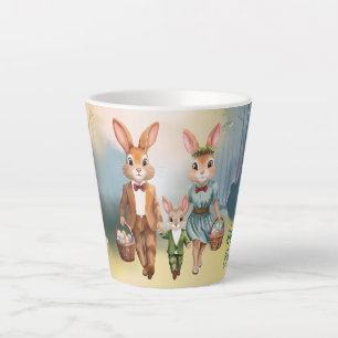 Tasse Latte Famille de lapins de Pâques à la chasse aux œufs -