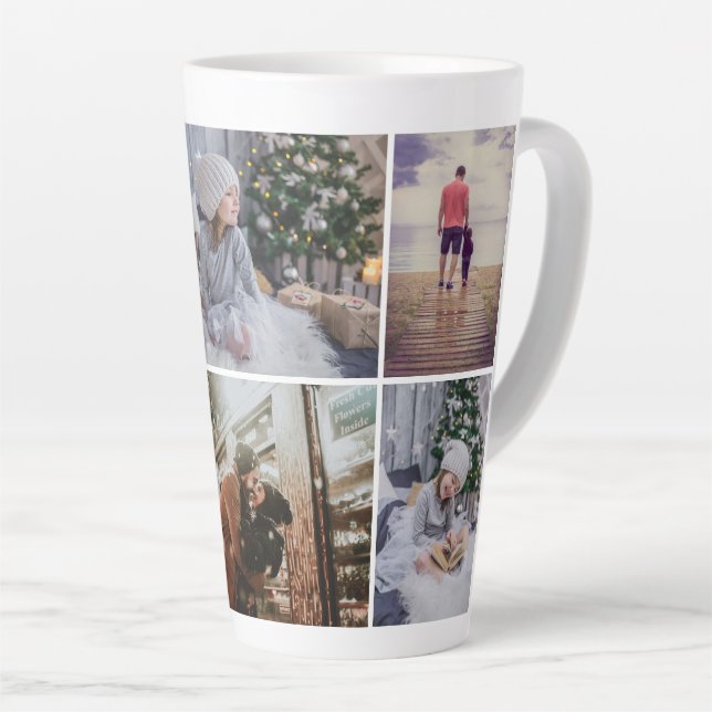 Tasse Latte Famille Moderne 6 Photo Collage Holiday (Angle droit)