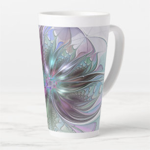 Tasse Latte Fantaisie Abstraite Moderne Fleur Fractale Colorée