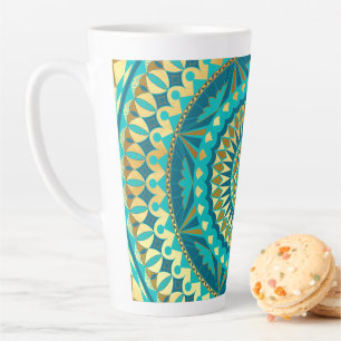 Tasse Latte Fantaisie Mandala Bleu Or