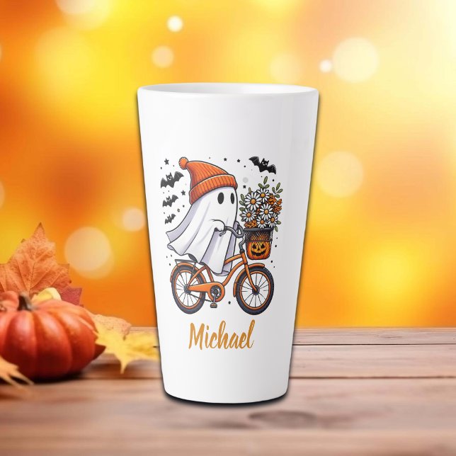 Tasse Latte Fantôme rétro sur Halloween à vélo (Créateur téléchargé)
