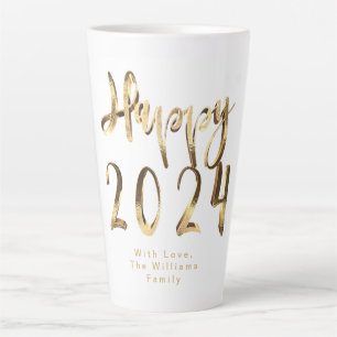 Tasse Latte Faux Gold Script Happy 2024 Nouvel An