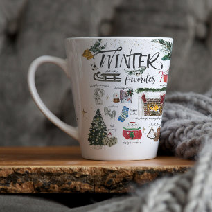 Tasse Latte Favoris de l'hiver tendance   Illustrations aquare