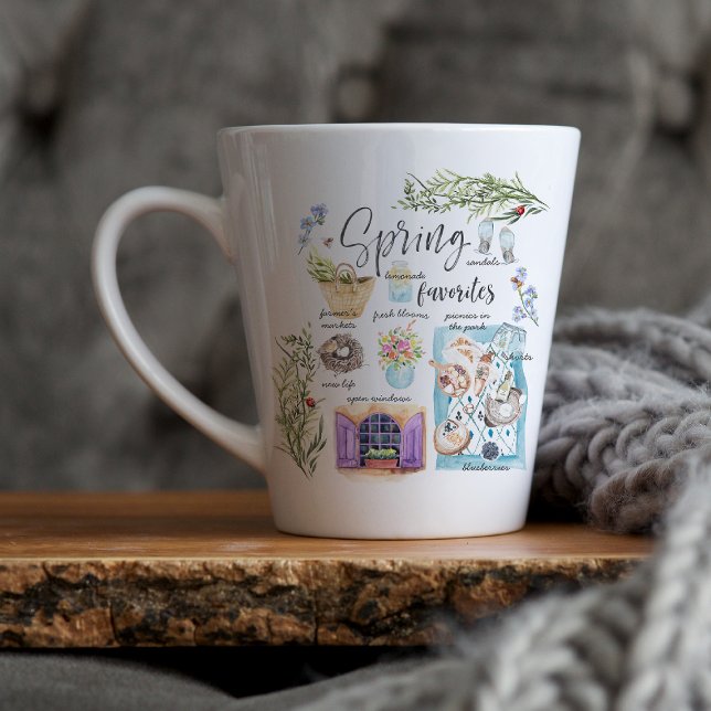 Tasse Latte Favoris de printemps tendance | Illustration aquar (Créateur téléchargé)