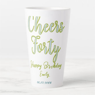 Tasse Latte félicitations quarante nom vert bleu pastel annive