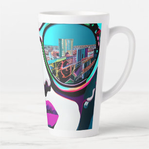 Tasse Latte Femme Abstraite dans les lunettes de soleil Ville 