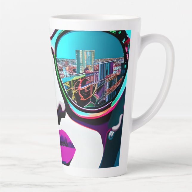 Tasse Latte Femme Abstraite dans les lunettes de soleil Ville  (Droite)