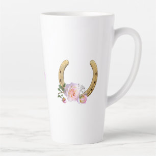 Tasse Latte Fer à cheval avec fleurs et cœur