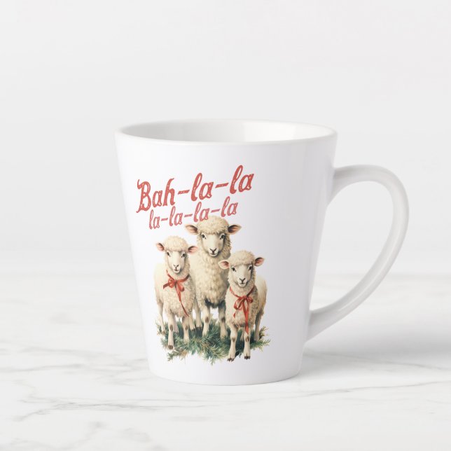 Tasse Latte Ferme rétro bah la trois moutons Noël (Droite)