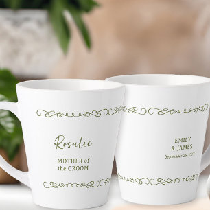 Tasse Latte Fête de mariage vert olive fantaisiste doodle