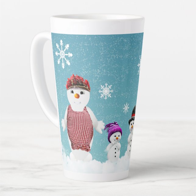 Tasse Latte Fête de Noël de famille Mr et Mrs. Snowman (Angle gauche)