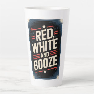 Tasse Latte Fête du 4 juillet Booze   Rouge Blanc et Booze