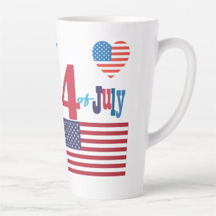 Tasse Latte Feu d'artifice 4 juillet American USA Flag Heart F