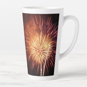 Tasse Latte Feu d'artifice rouge, blanc et bleu I Patriotique