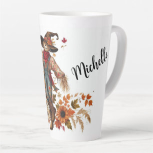Tasse Latte Feuillage d'automne et d'épouvantail personnalisé