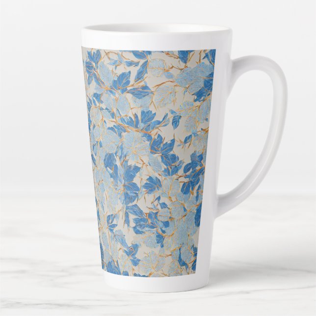 Tasse Latte Feuille d'or bleue (Droite)