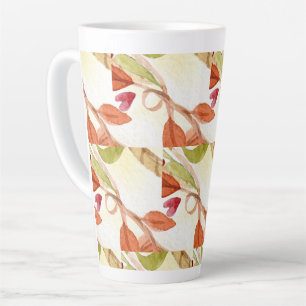 Tasse Latte Feuilles aquarelle rose et vert sauge