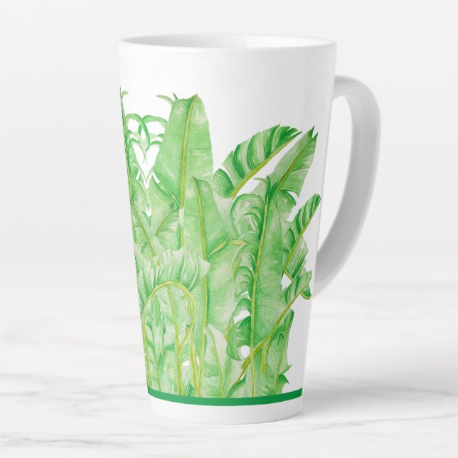 Tasse Latte Feuilles de bananes sur une grosse tôle (Angle droit)