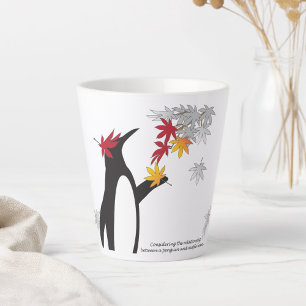 Tasse Latte Feuilles d'érable d'automne et mignonnes pingouins