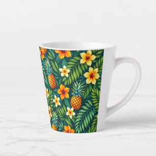 Tasse Latte Feuilles tropicales et motif ananas