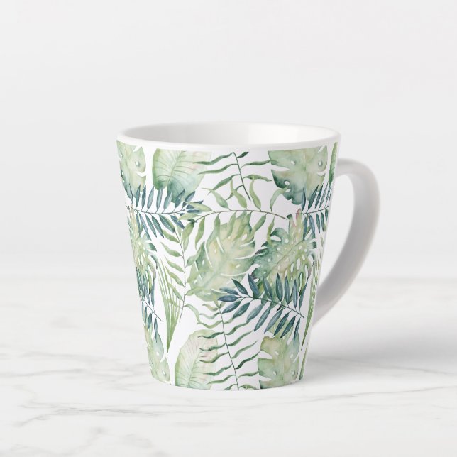 Tasse Latte Feuilles verts tropicaux (Angle droit)