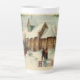 Tasse Latte Fidèles de la paroisse de l'église de Noël vintage