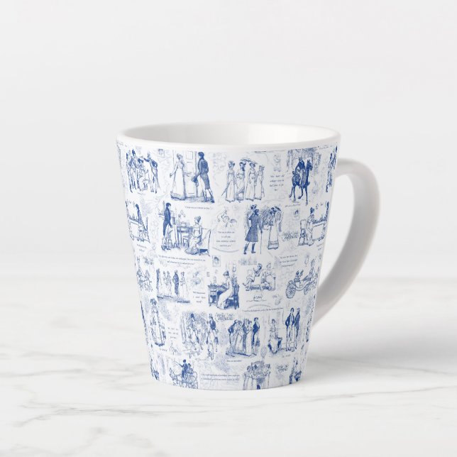 Tasse Latte Fierté et préjugé Citations de toile bleue (Angle droit)