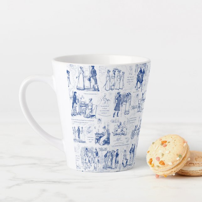 Tasse Latte Fierté et préjugé Citations de toile bleue (En situation)