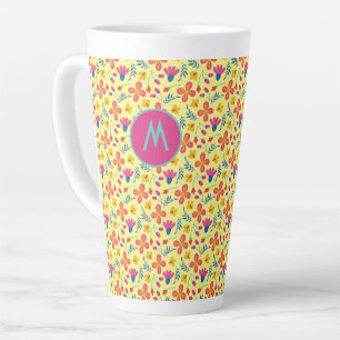 Tasse Latte Fiesta jaune Floral Customisé initial