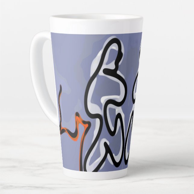 Tasse Latte Figure avec Feline : bleu Abstrait, orange, B & W (Angle gauche)