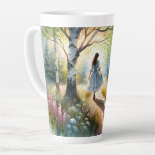 Tasse Latte Fille Fantaisiste Dançant à Travers une Forêt de B