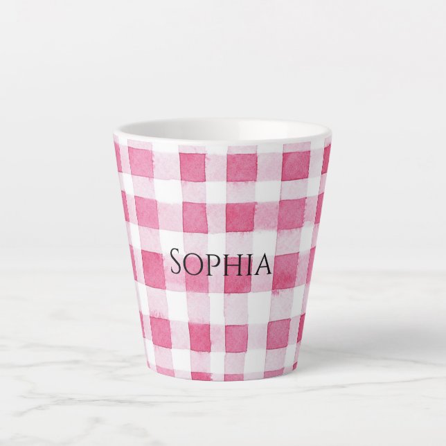 Tasse Latte Fille Pink Plaid Stripes Anniversaire (Devant)