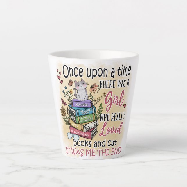 Tasse Latte Fille qui aime les livres et les chats (Devant)