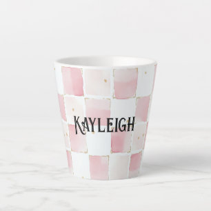Tasse Latte Fille Rose Blanc Chic Carrés