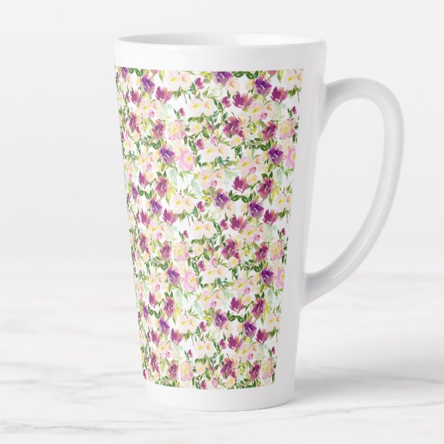 Tasse Latte Fille Rose Peach Purple Burgundy Aquarelle Florale (Droite)