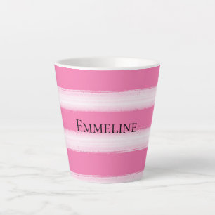 Tasse Latte Fille rose rayures blanches