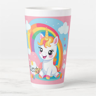 Tasse Latte Fille's mignon Unicorn arc-en-ciel Nom personnalis