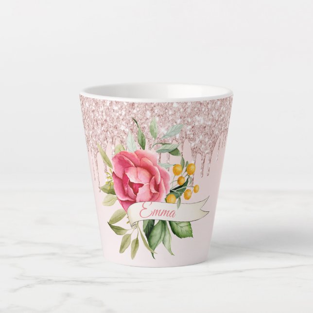 Tasse Latte Fils à rousse rose nom de gouttes (Devant)