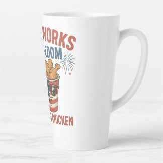 Tasse Latte Fireworks Freedom & Fried Chicken, Drôle 4 Juillet