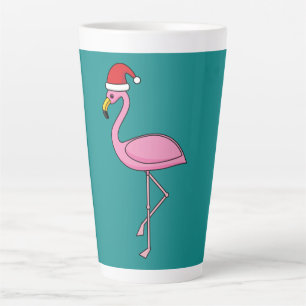 Tasse Latte Flamant rose de Noël avec chapeau de Père Noël