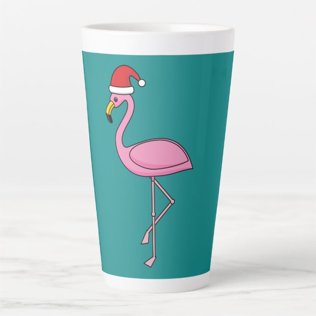 Tasse Latte Flamant rose de Noël avec Santa Hat (Devant)