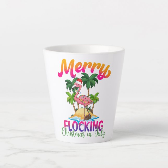 Tasse Latte Flamant rose Noël En Juillet | Flamant rose tropic (Devant)