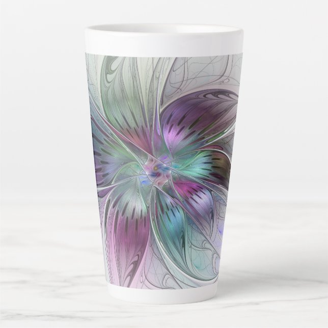 Tasse Latte Fleur Abstraite colorée Art moderne floral fractal (Devant)