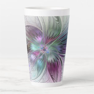 Tasse Latte Fleur Abstraite colorée Art moderne floral fractal