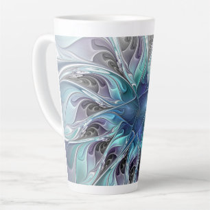 Tasse Latte Fleur Abstraite Fractale Moderne Avec Bleu