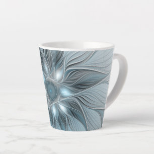 Tasse Latte Fleur abstraite joyeuse bleu gris floral fractal