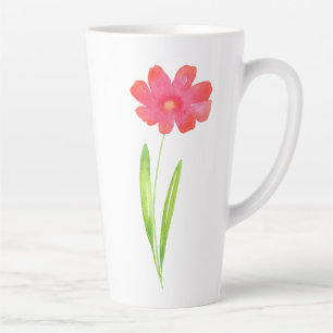 Tasse Latte Fleur d'aquarelle rouge rose