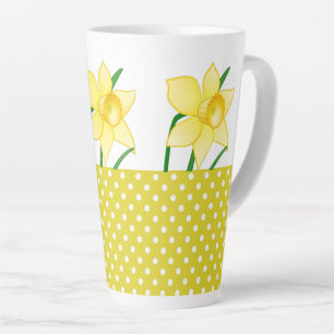 Tasse Latte Fleur de jonquille de printemps avec points jaunes