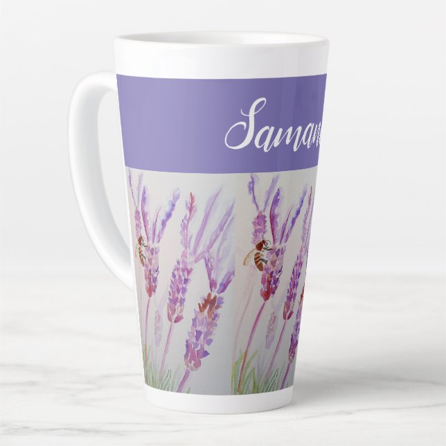 Tasse Latte Fleur de lavande et aquarelle d'abeille Anniversai (Angle gauche)