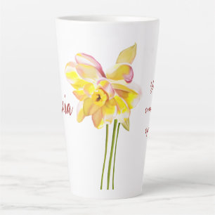 Tasse Latte Fleur de naissance de mars Aquarelle Daffodique